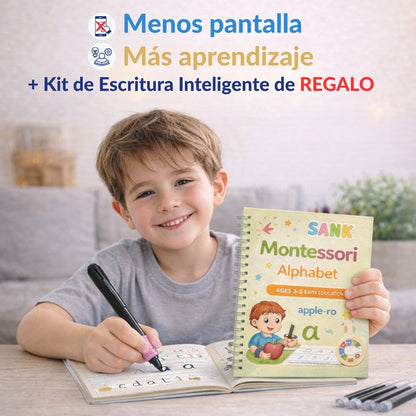 TrazoMágico™ – 4 Cuadernos Reutilizables Montessori + Kit de Escritura Inteligente de Regalo.