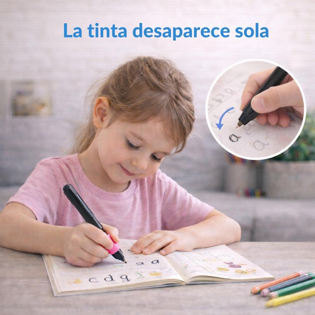 TrazoMágico™ – 4 Cuadernos Reutilizables Montessori + Kit de Escritura Inteligente de Regalo.
