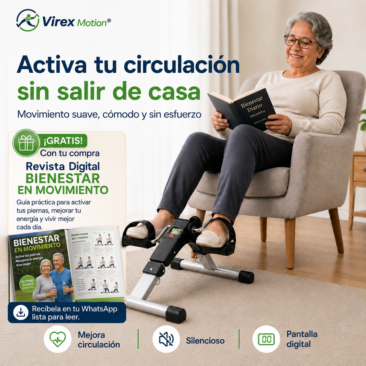 Virex Motion® – Pedalera 2 en 1 para Piernas y Brazos + Revista Gratis